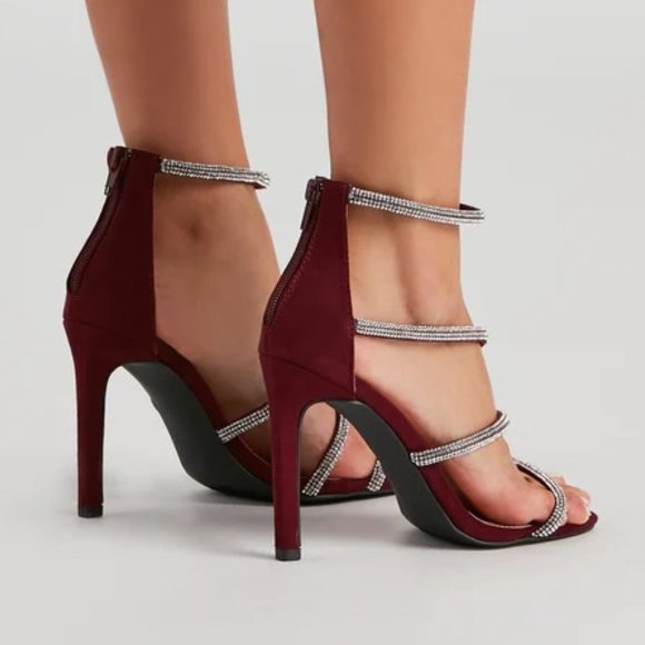 Windsor Wrapped In Rhinestone Burgundy Stiletto Heels 10 - Picture 3 of 4